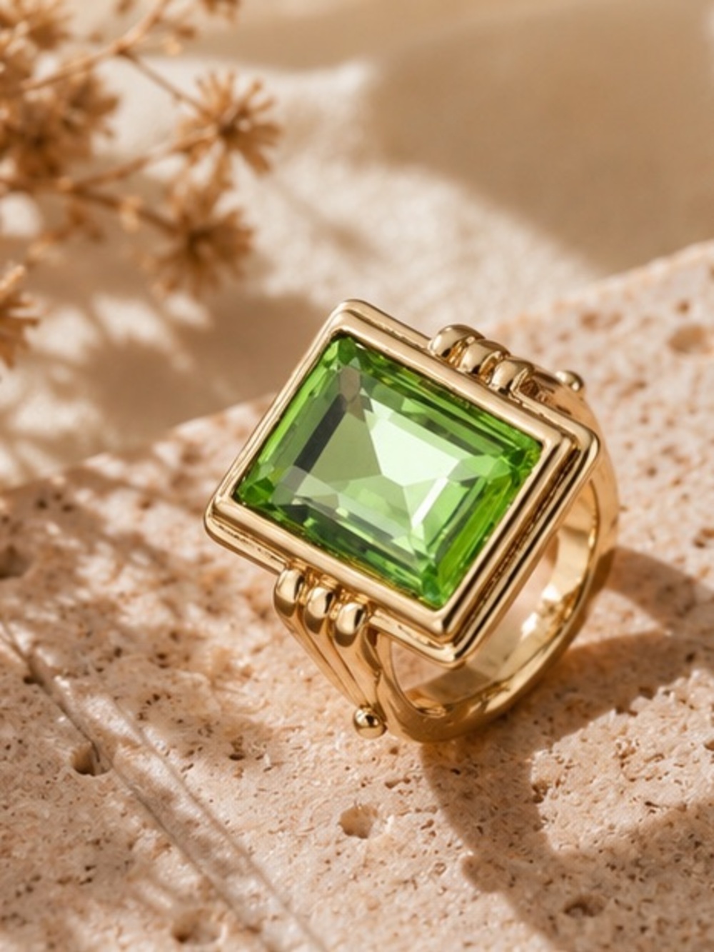 Green Emerald Cut Statement Ring